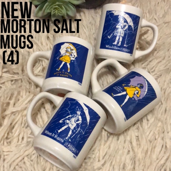 NEW-Morton Salt Mugs(4)-Ceramic-Vintage-White